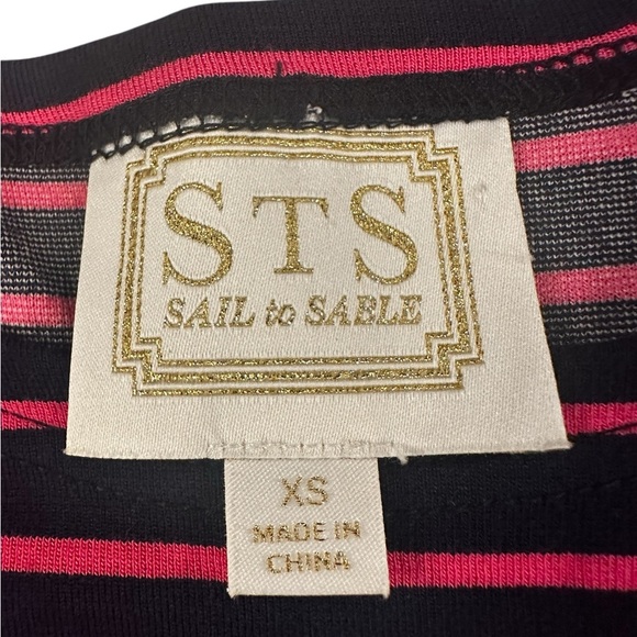 Sail to Sable Nautical Stripe L/Sleeve Dress Gold Buttons Pockets Navy/Pink XS - Picture 4 of 7